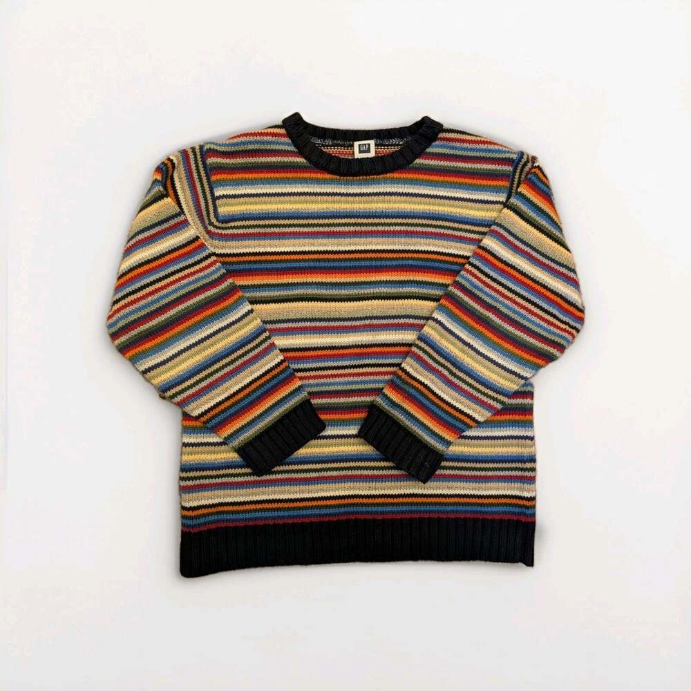 Gap Boys Multicolor Striped Cotton Knit Crewneck Pullover Sweater 7-8Y